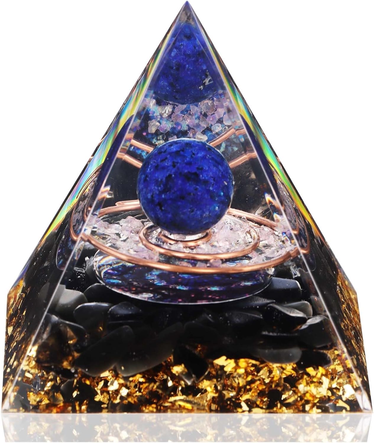 Crystal Pyramid, Lapis Lazuli & Obsidian Healing Crystal Pyramid Porstive Energy Generator, Natural Crystals Energy Pyramid for Attract Wealth Success and Lucky