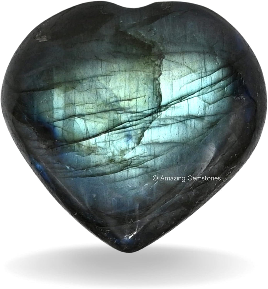 Amazing Gemstone Labradorite Crystal Heart Palm Stone - Pocket Massage Worry Stone for Natural Body Chakra Balancing, Reiki Healing and Crystal Grid