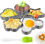 5 Pcs Pancake Molds for Griddle – Stainless Steel Heart Shaped Pancake Mold Set with Ring, Star, Cloud & Mouse Fun Shapes – Fried Egg Molds for Omelets, Cookie Cutting & Creative Breakfast Preparation