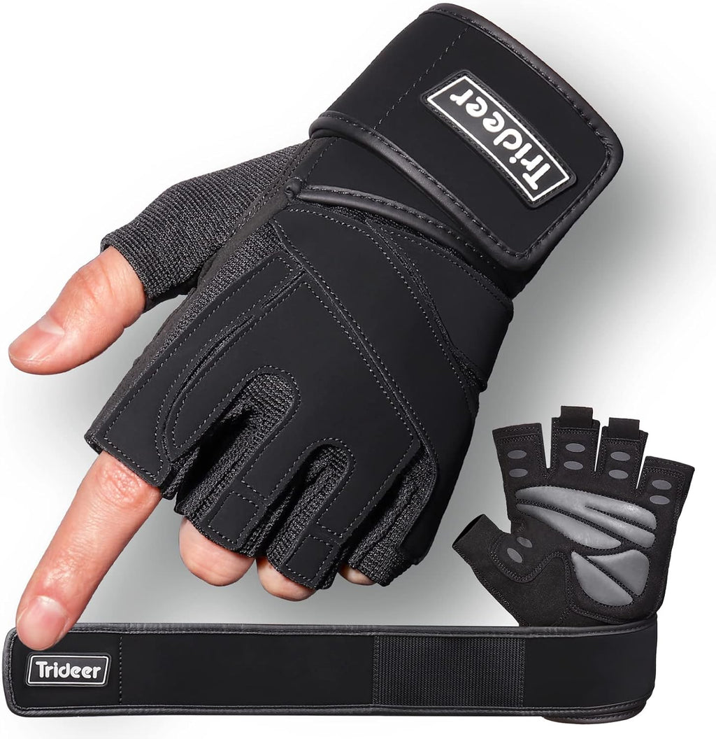 Trideer Workout Gloves for Men, Weight Lifting Gloves with Wrist Wrap Support, Full Palm Protection & Extra Grips for Weightlifting, Exercise, Cross Training, Fitness, Pull-up