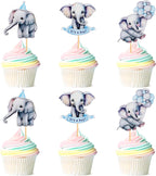 24Pcs Blue Elephant Cupcake Toppers It's a Boy Cupcake Picks for Elephant Theme Gender Reveal Baby Shower Kids Boys Birthday Party Cake Decorations