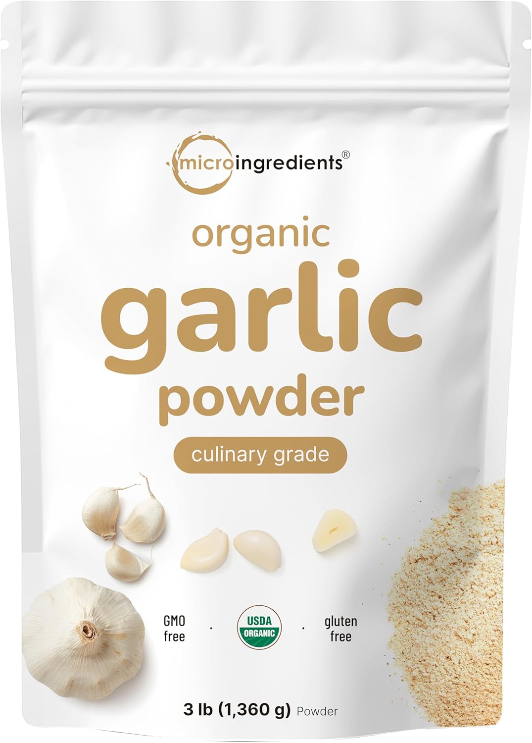 Organic Garlic Powder, 3 lb | Premium Raw Allium Sativum Bulb | Pungent & Savory Flavor | Great for Meats, Vegetables & Spice Mixes | Additive Free, Non-GMO, Bulk Supply