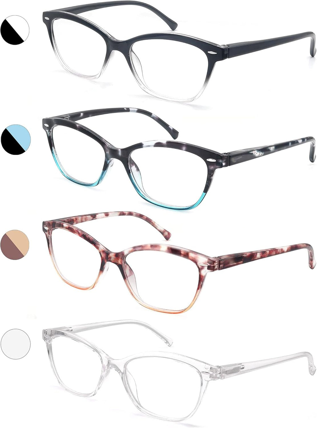 MODFANS Women Reading Glasses 1.75 4 Pair Stylish Ladies Readers with Comfort Spring Hinge Pattern Design Pouch Included
