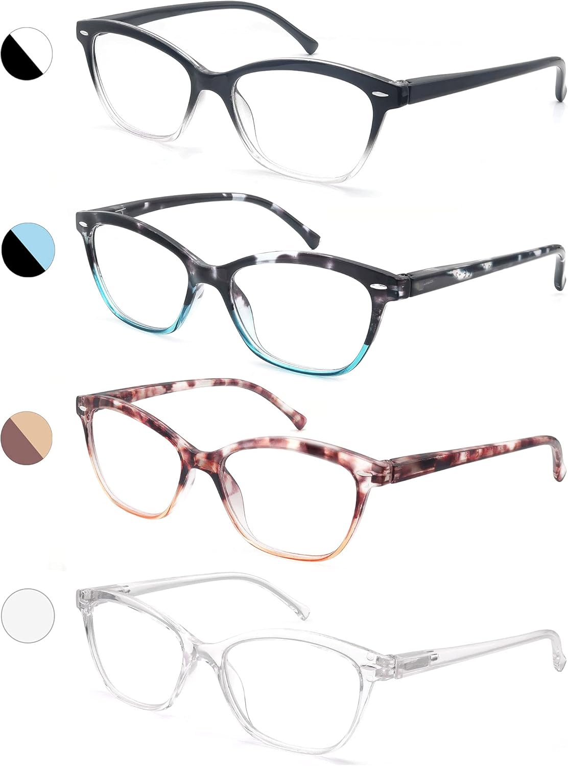 MODFANS Women Reading Glasses 1.75 4 Pair Stylish Ladies Readers with Comfort Spring Hinge Pattern Design Pouch Included