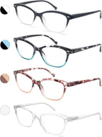 MODFANS Women Reading Glasses 1.0 4 Pair Stylish Ladies Readers with Comfort Spring Hinge Pattern Design Pouch Included