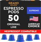 Grano Milano Supremo - 50 Espresso Pods Compatible with Nespresso Original line, Dark Roast - Intensity 11/12, Coffee Capsules Made in Italy Espresso Coffee