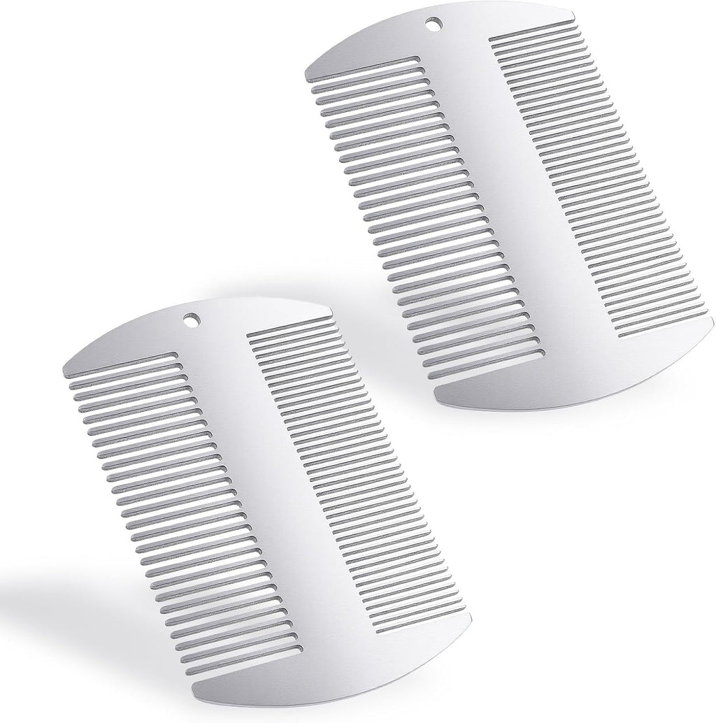 2 Pcs Metal Hair Combs for Women Stainless Steel Beard Mustache Comb Anti-Static Dual-Action Beard and Hair Wallet Comb Credit Card Size for Grooming on the Go Gift(Silver)
