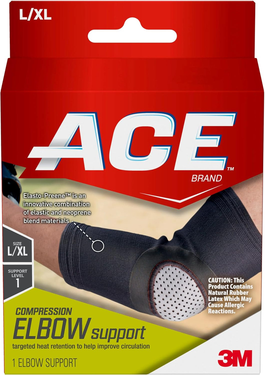 ACE Compression Elbow Support, Large/X-Large, Black, 1/Pack