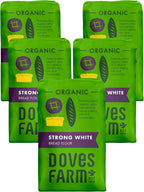 Doves Farm Organic Strong White Bread Flour 3.3 lb / 1.5 kg (Pack of 5) - High Protein British Baking Flour for Bread, Rolls and Sourdoughs | Kosher Certified & Vegan Friendly | Authentic UK Import