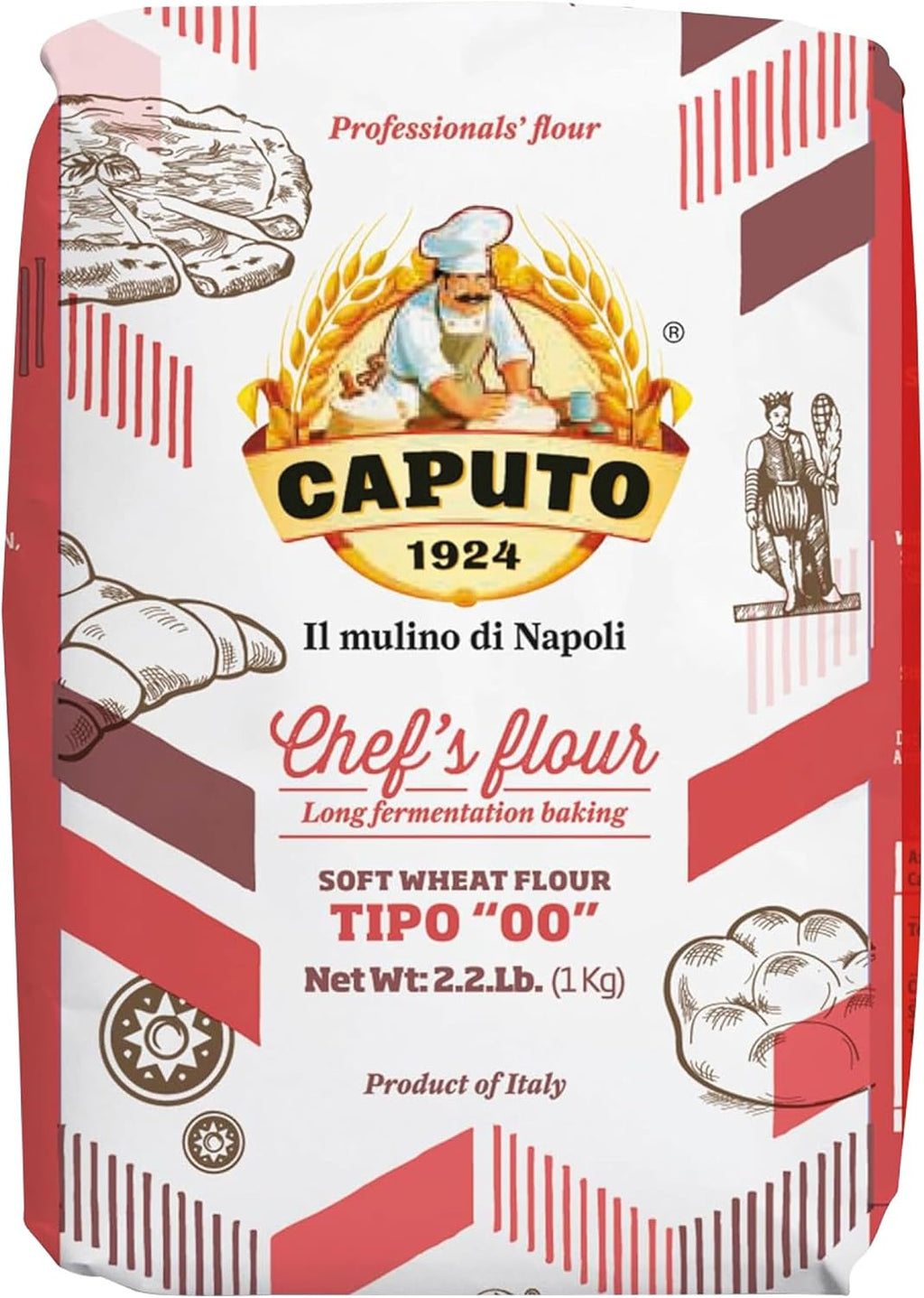 Antimo Caputo Chefs Flour, Italian Double Zero 00, Soft Wheat for Pizza Dough, Bread, & Pasta, 2.2 Pound (Pack of 10)