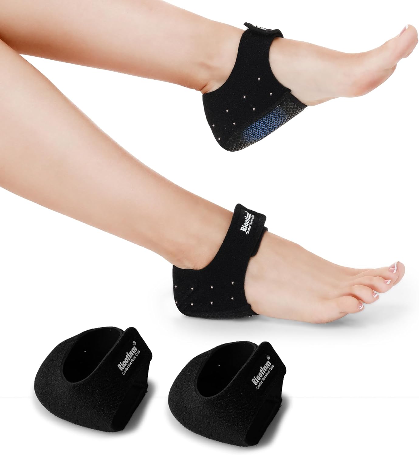 Riootlnm Heel Protector Cushion Inserts Pads, Plantar Fasciitis, Heels Spur Pain Relief, Achilles Tendonitis, Dry Cracked for Women Men, Heel Cups Supports for Pain Prevention (1, Black, Large)