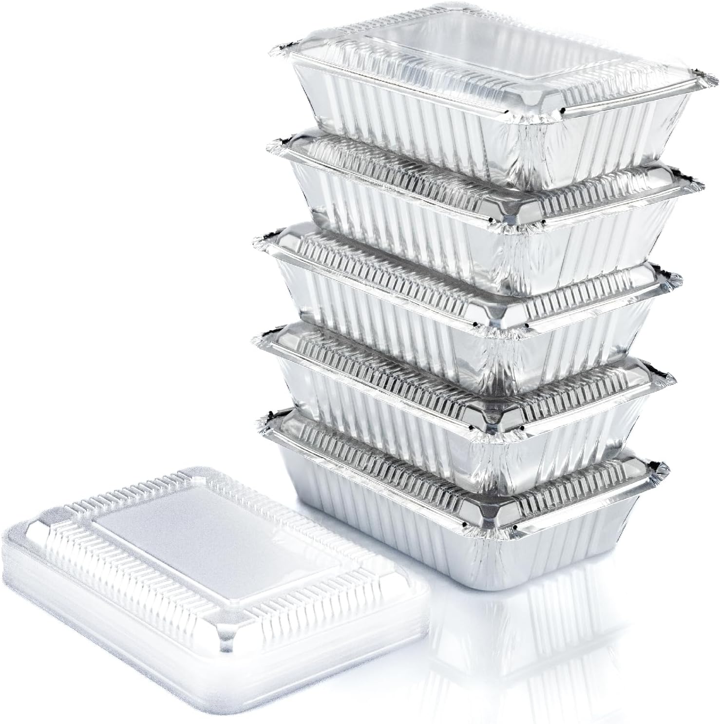 Spare Essentials (55 Count) 2.25LB Aluminum Containers with Lids (8.5"x6") - Disposable Foil Container for Takeout, Baking, Freezing, Food Storage - Aluminum Pans with Lids, To Go Containers