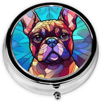 French Bulldog Dog Art Small Box for Pill,3 Compartment Pill Case Travel Medicine,Portable Pocket or Purse Pill Organizer Container Holder Hold Vitamins, Medication, Fish Oil Supplements