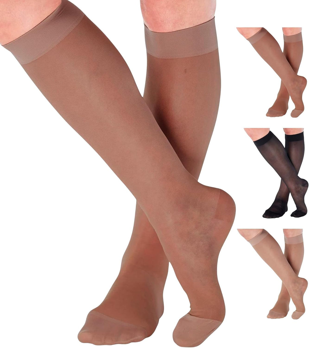 ABSOLUTE SUPPORT - Compression Stockings for Women 20-30mmHg - Sheer Graduated Support Knee High for Varicose Veins Circulation, Edema, Arthritis, Leg Pain - Beige, Medium - A205BE2