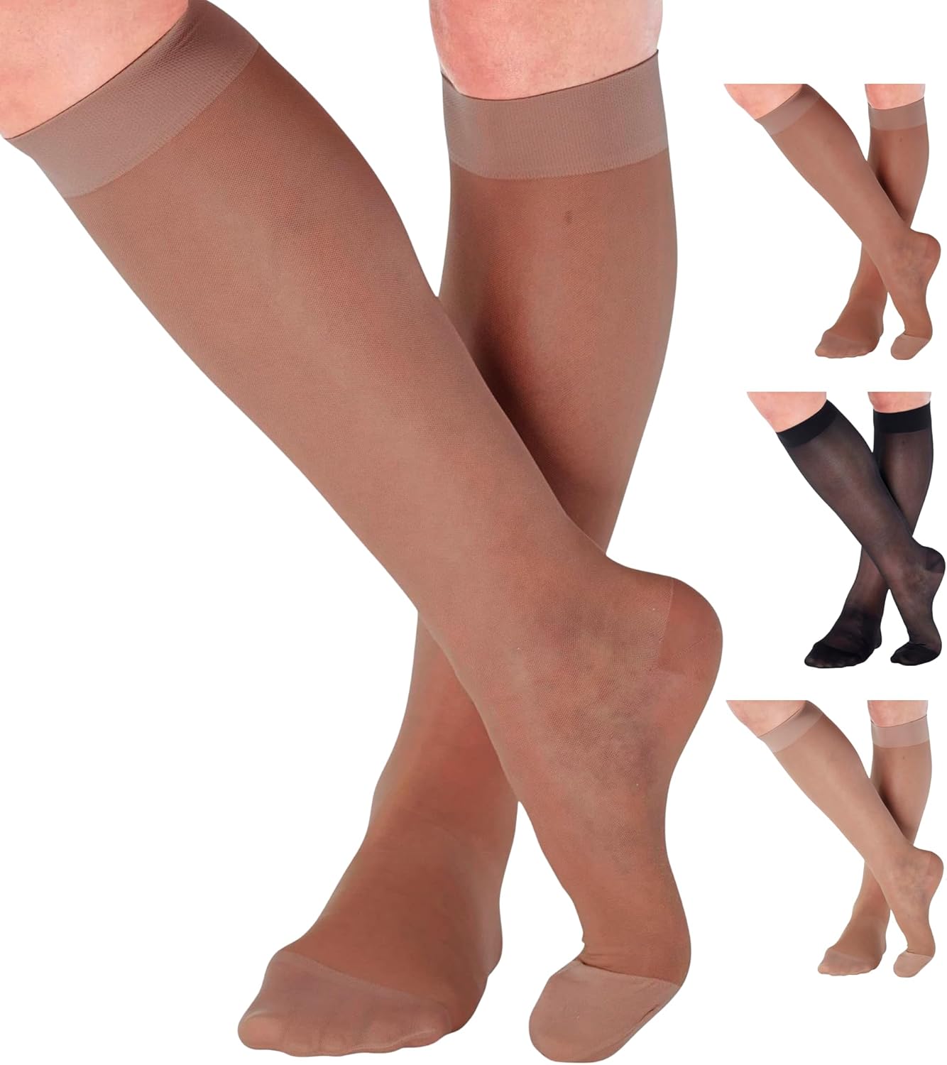 ABSOLUTE SUPPORT - Compression Stockings for Women 20-30mmHg - Sheer Graduated Support Knee High for Varicose Veins Circulation, Edema, Arthritis, Leg Pain - Beige, Medium - A205BE2