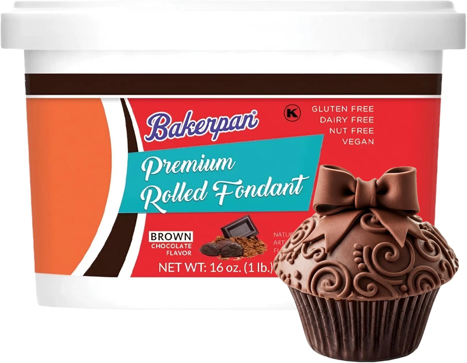 Bakerpan Premium Rolled Brown Fondant for Cake Decorating - 1 Pound, Chocolate Flavor (Made in USA)