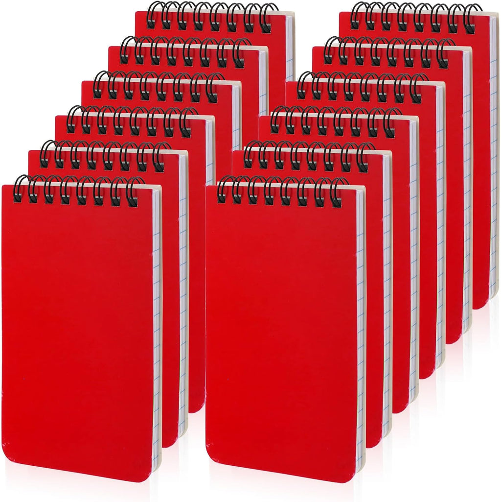 12 Pack mini Spiral Steno Pads,3x5 Inch Small Notepads,Mini Memo Spiral Notepads, Small Pocket Notebooks, College Ruled Lined Note Pads For Kids Adults Outdoor ,Home,School,Office,75 Sheets/150 Pages (Red)