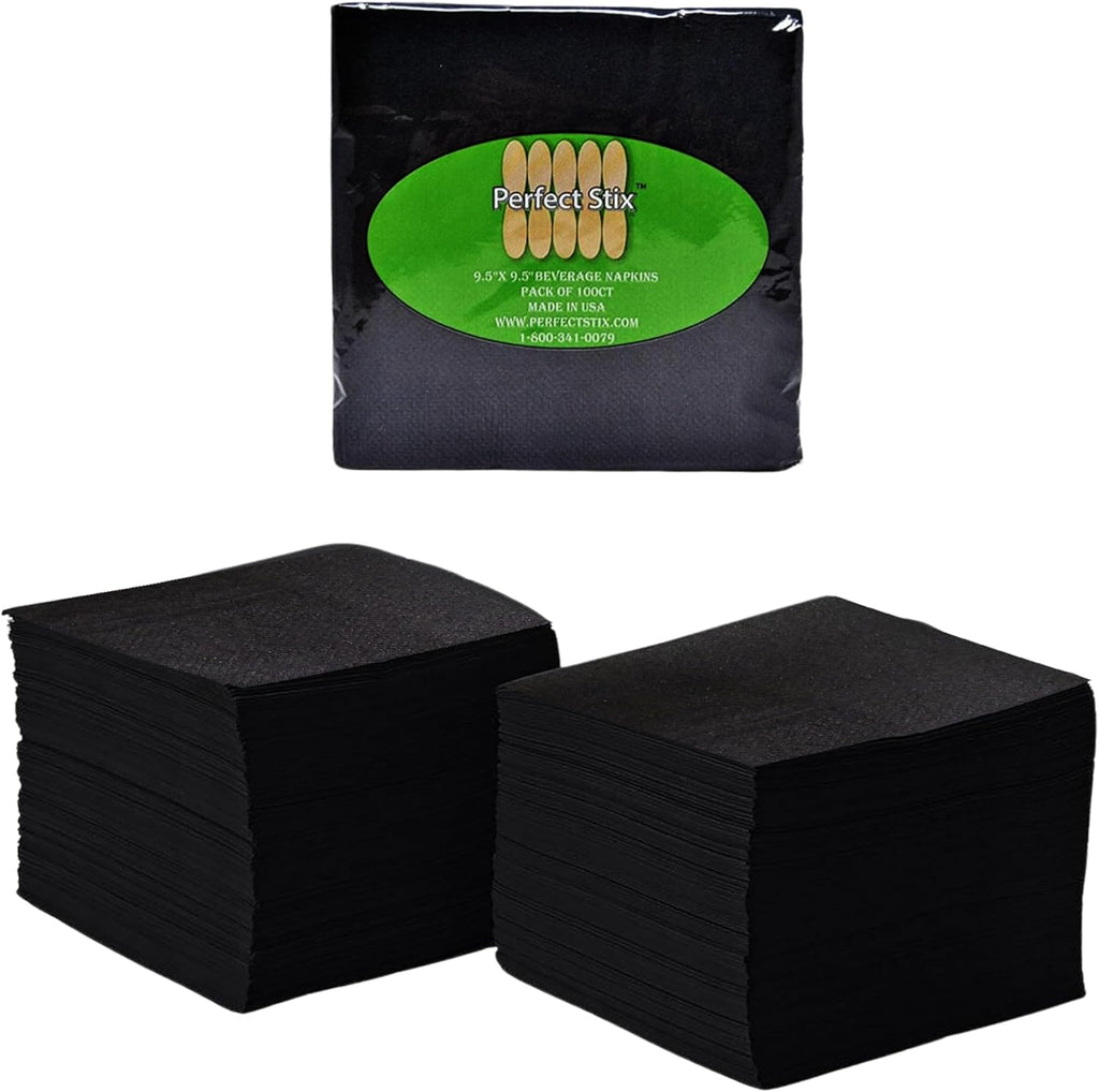 Perfect Stix - 2 Ply Black Napkin-100ct Paper Cocktail Beverage Napkins, 2-Ply, Black (Pack of 100)