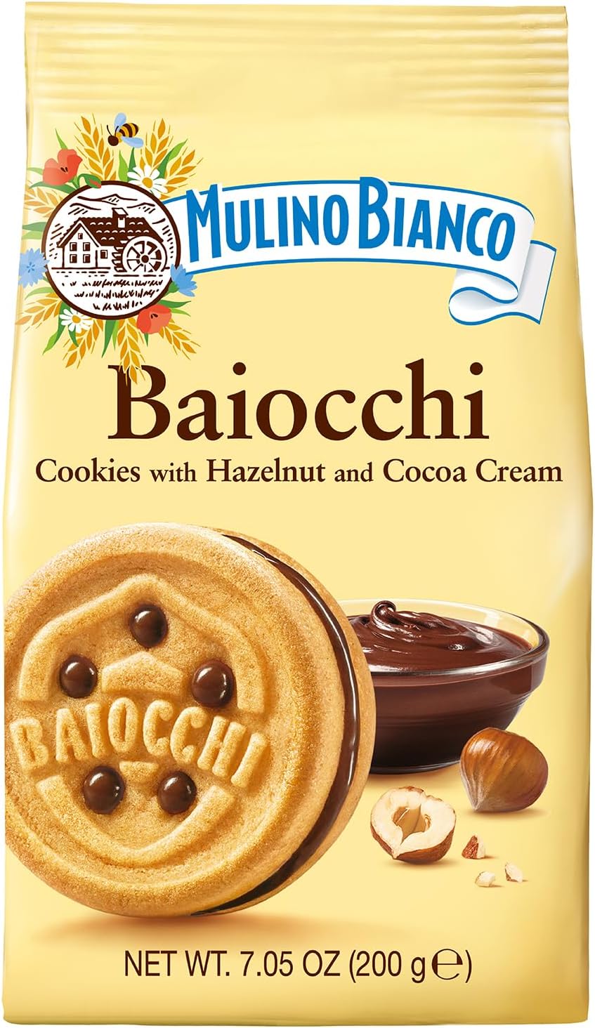 Mulino Bianco Baiocchi Cookies – Pack of 10 (7.05oz Bags) – Authentic Italian Biscuits with Chocolate Hazelnut Cream Filling – Perfect Snack or Coffee Companion – Made with Natural Ingredients and No Palm Oil