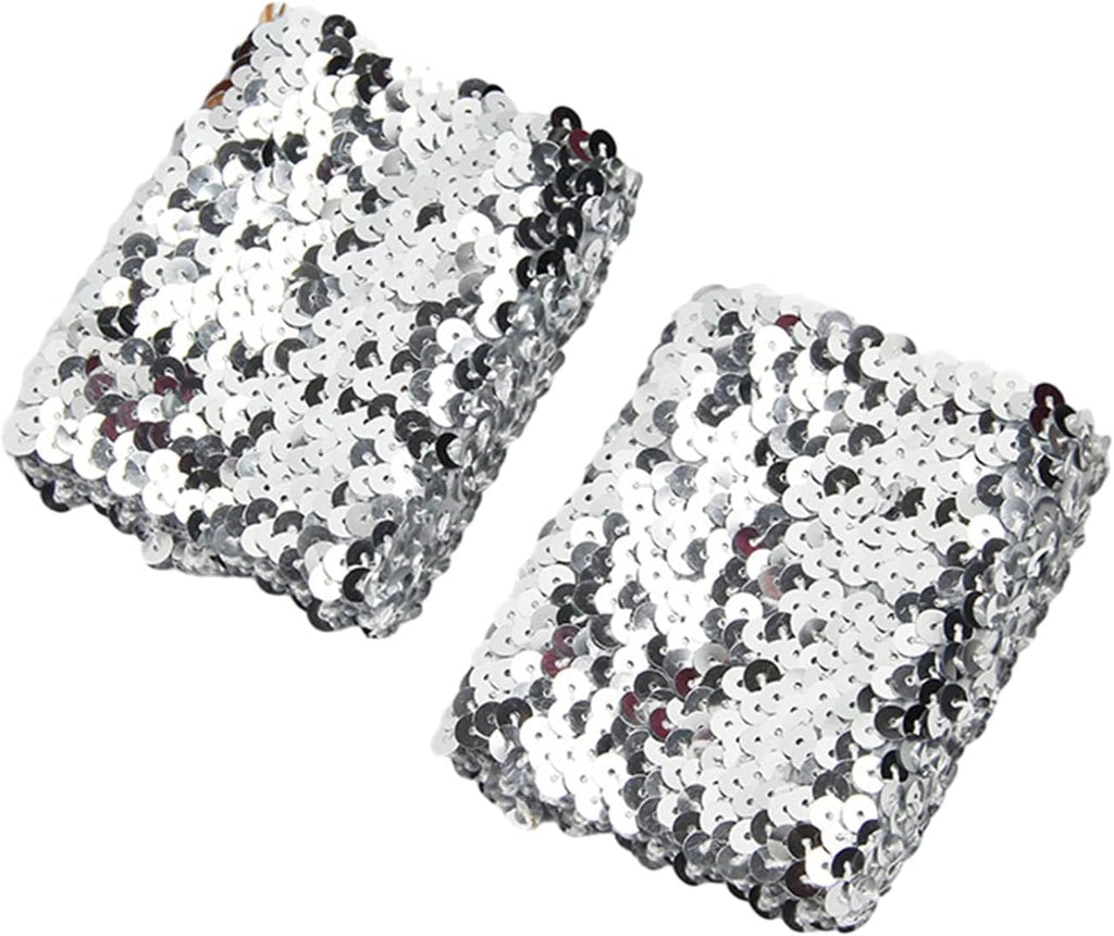 Stylish Stretchy Elastic Arm Sleeves Blingbling Sequins for Costume Women's Cuffs Arm Sleeve with Stunning Sequins, Approx.7x10cm/2.76x3.94'', Silver