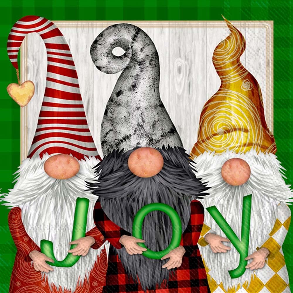 IHR Ideal Home Winter Holiday 3-Ply Paper Napkins, 20-Count, 6.5" x 6.5", Gnome Joy