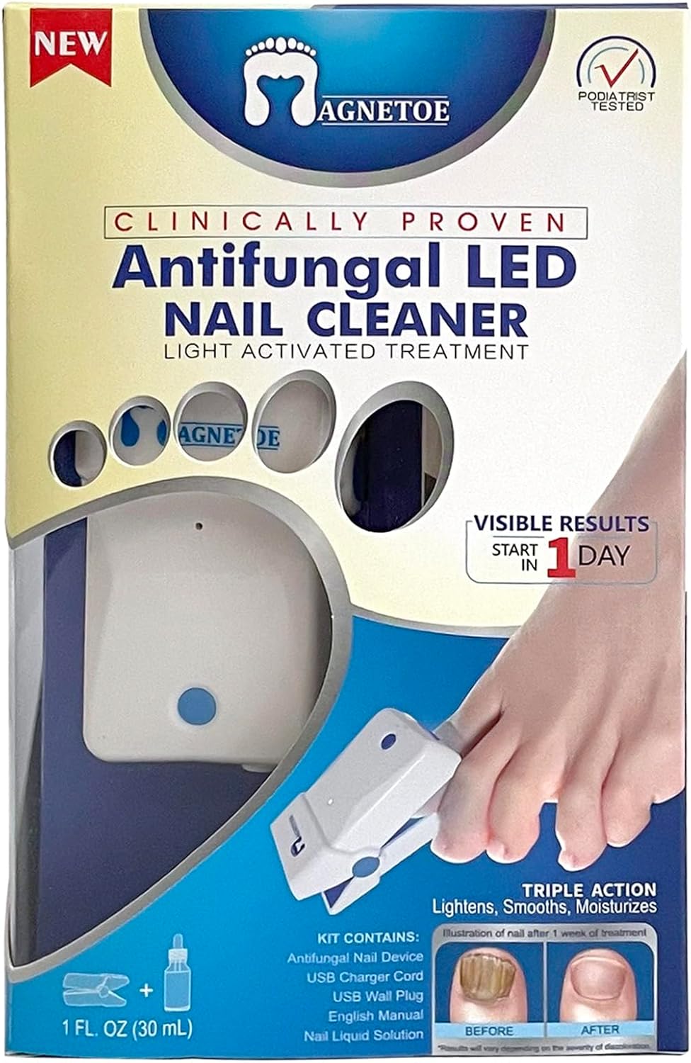 Nail Fungus Light Device for Toenails, Highly Effective Blue Light to Defeat Onychomycosis, Revolutionary Nail Fungus Solution Easy to Use at Home, Elderly White-BOR-B