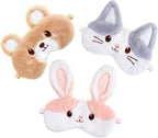 Geyoga 3 Pcs Sleep Mask for Kids, Girls Plush Sleeping Eye Cover Soft Eye Blindfold Cover Animal Shade for Kids(Colorful,Bear, Rabbit, Cat Style)