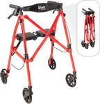 Stander Space Saver Rollator, Lightweight Folding Rolling Walker with Seat for Seniors & Adults, 4-Wheel Mobility Aid with 6-inch Wheels, Locking Brakes & Padded Seat with Backrest, Sport Red