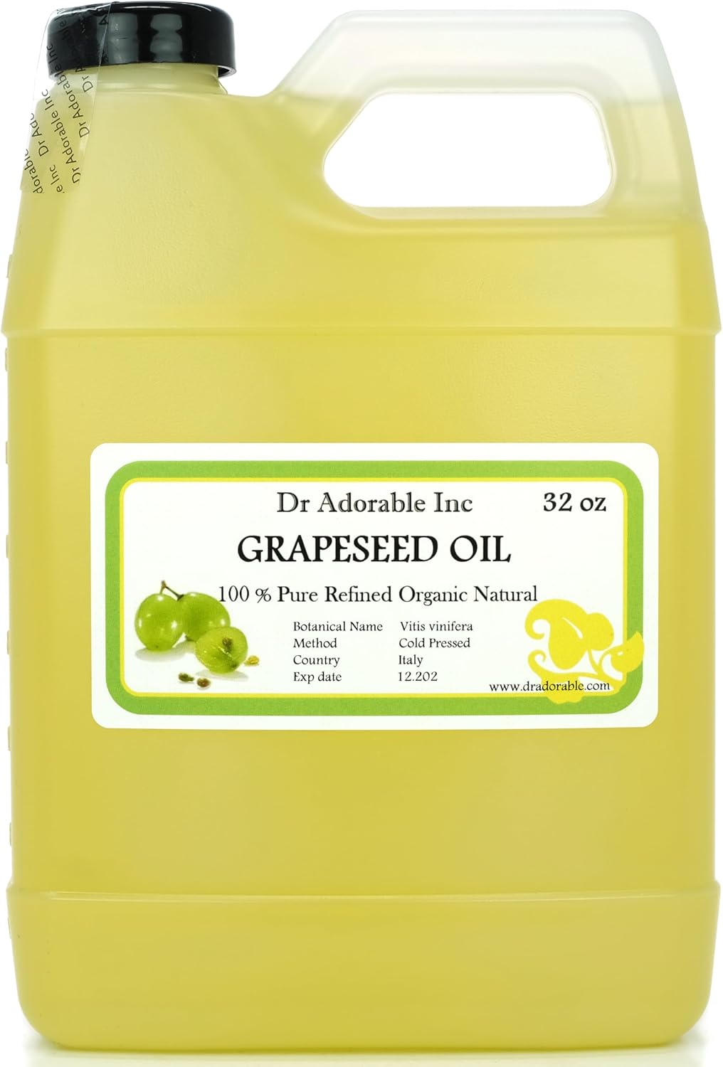 Dr Adorable - 32 oz - Grapeseed Oil - 100% Pure Cold Pressed Organic Natural