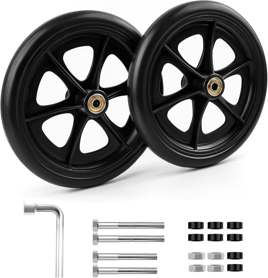 2 Pcs 8 Inch Walker Wheels Replacement Solid Wheelchair Front Wheels,Anti-Slip Rubber Rollator Replacement Wheels for Wheelchairs, Rollators, Walkers