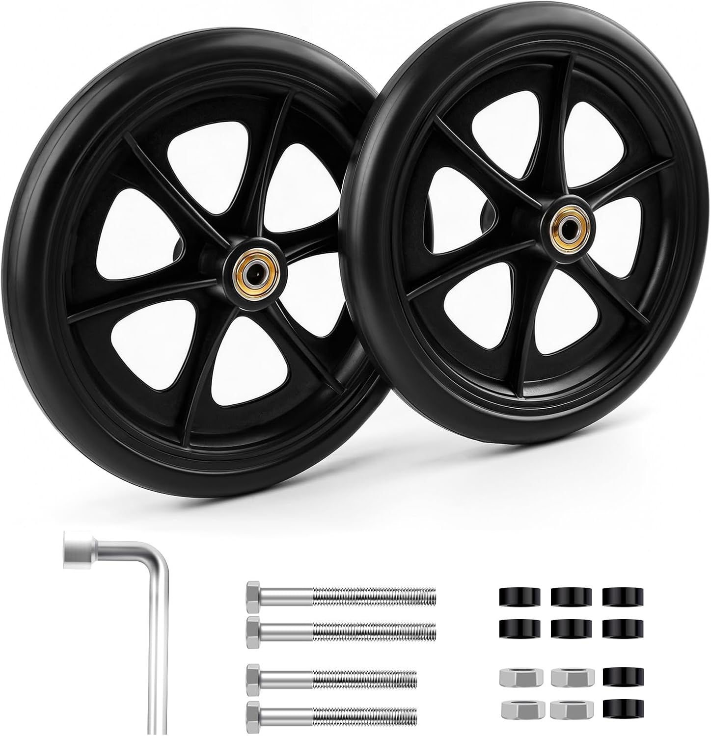 2 Pcs 8 Inch Walker Wheels Replacement Solid Wheelchair Front Wheels,Anti-Slip Rubber Rollator Replacement Wheels for Wheelchairs, Rollators, Walkers