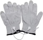 Pair of Silver Conductive Fiber Massage Gloves Replacement with Adapter Lead Wires for T-E-N-S Machine, Size L Available 1 Pair