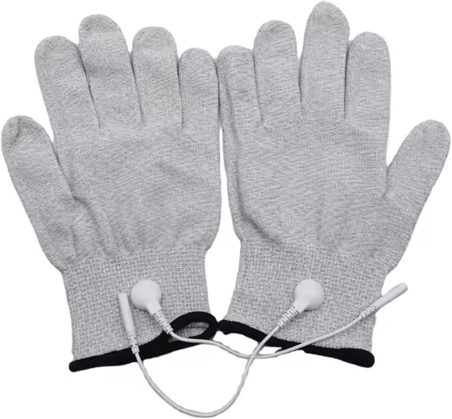 Pair of Silver Conductive Fiber Massage Gloves Replacement with Adapter Lead Wires for T-E-N-S Machine, Size L Available 1 Pair