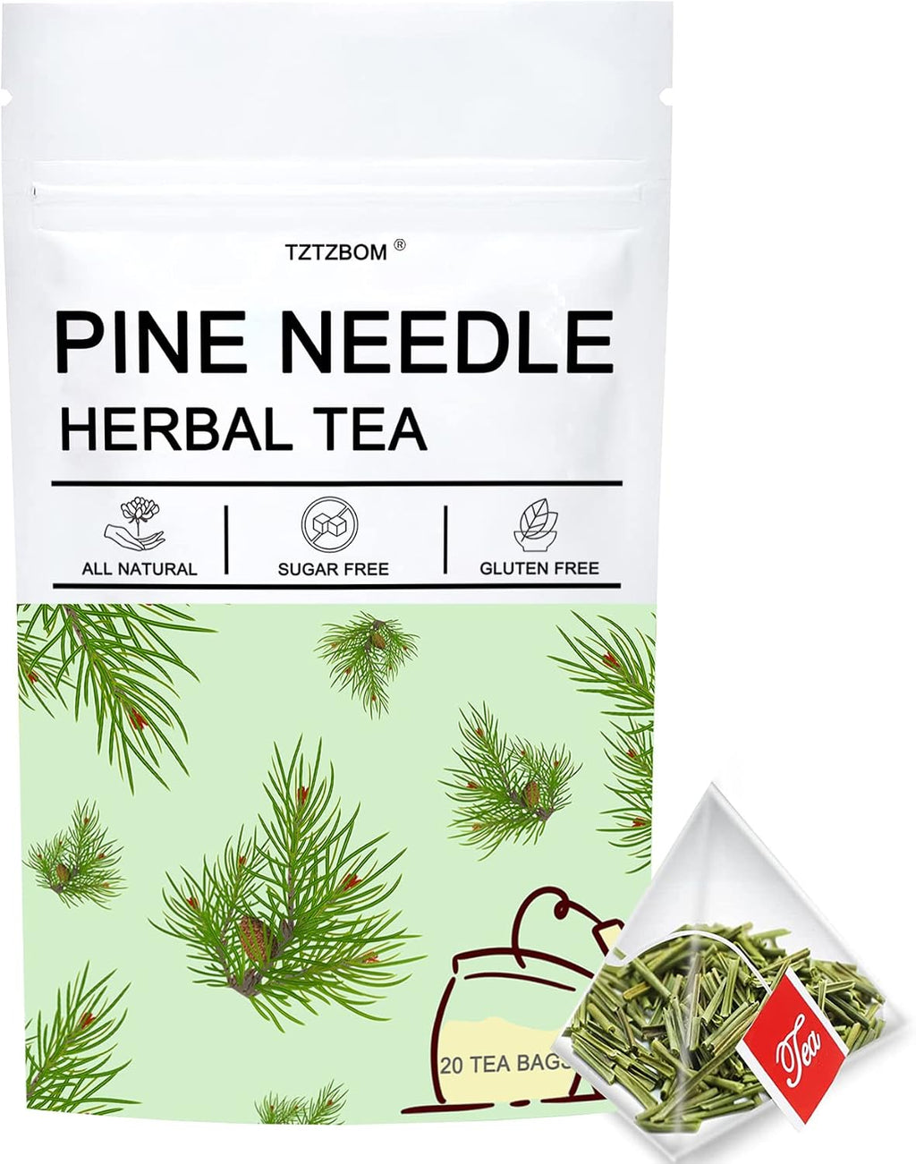 Pine Needle Tea Bags - 100% Pure Natural Wild Dried Pine Needles Herbal Tea (20 Tea Bags) Effectively Antioxidant & Immune Support, Caffeine Free