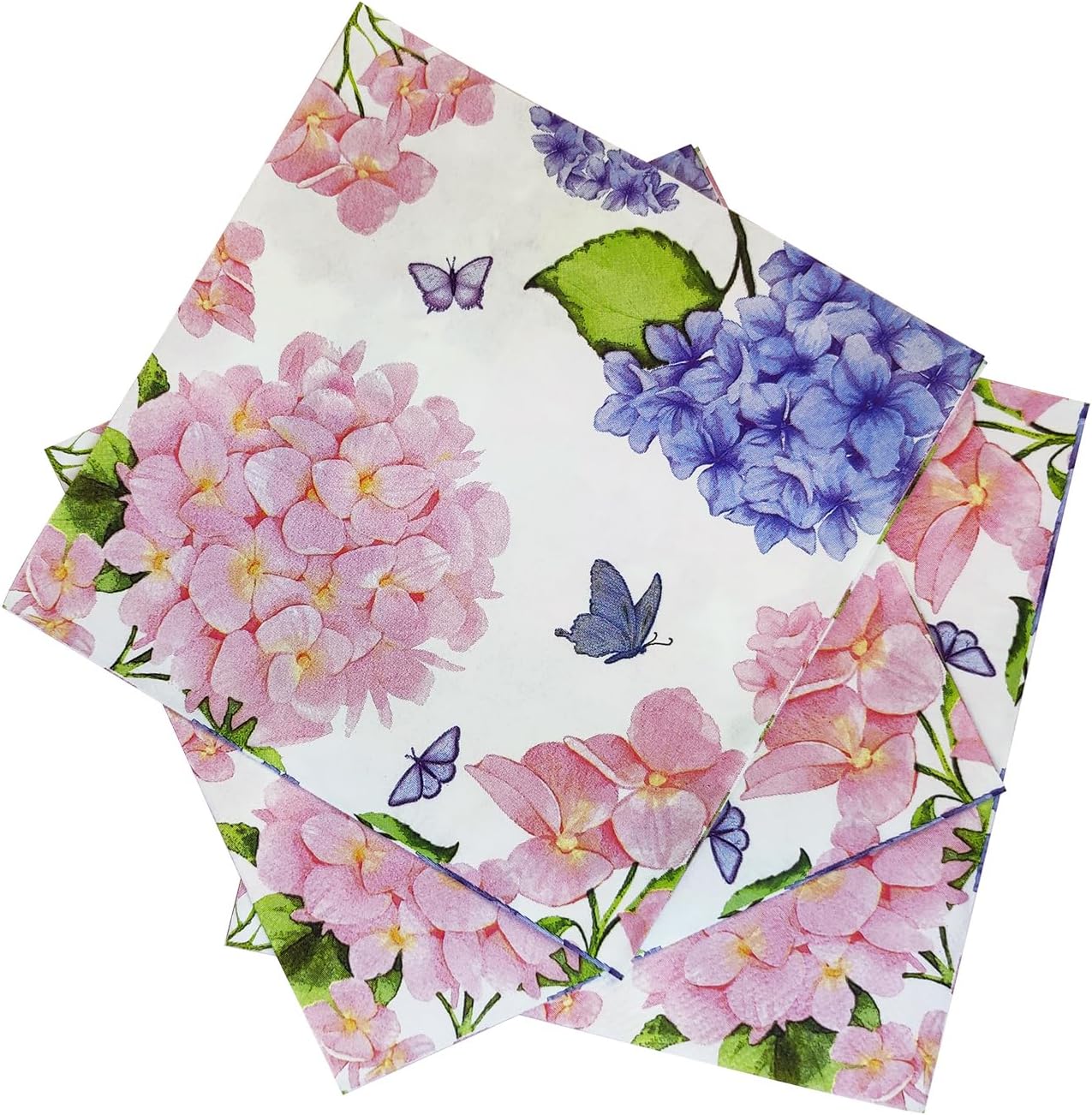 40Pcs Hydrangea Napkins Paper Flower Cocktail Beverage Disposable Flowers Butterfly Dessert Napkin for Spring Summer Floral Wedding Birthday Tea Party 6.5"