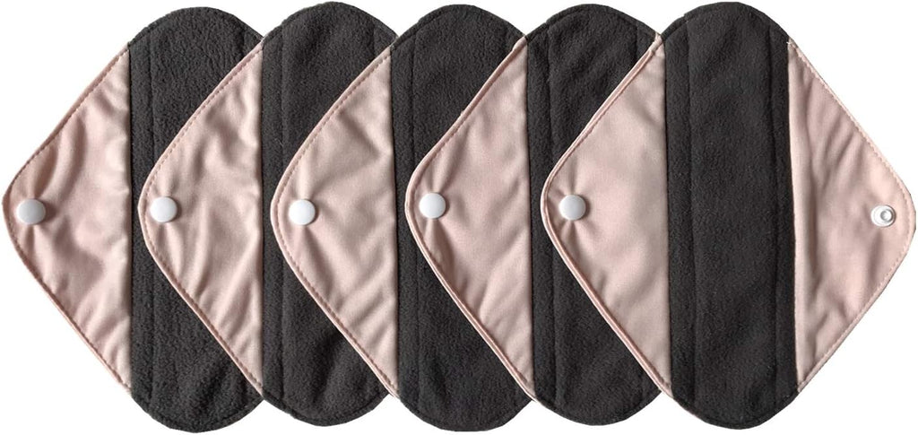 5 Pieces Charcoal Bamboo Mama Cloth/Menstrual Pads/Reusable Sanitary Pads (Light Pink, Pantyliner (8 inch))