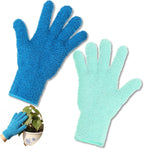 Nogeqi 2 Pairs Microfiber Gloves for Plants, Reusable Dusting Gloves, Washable Microfiber Dusting Mitt for Plants Cars House Furniture Blinds Kitchen Small Objects Cleaning (Mint Green, Royal Blue)