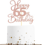 Sotpot 1 Pack 65th Birthday Cake Topper Double-sided Rose Gold Glitter Cake Pick Cake Decoration for Happy 65th Birthday Anniversary Party Decorations
