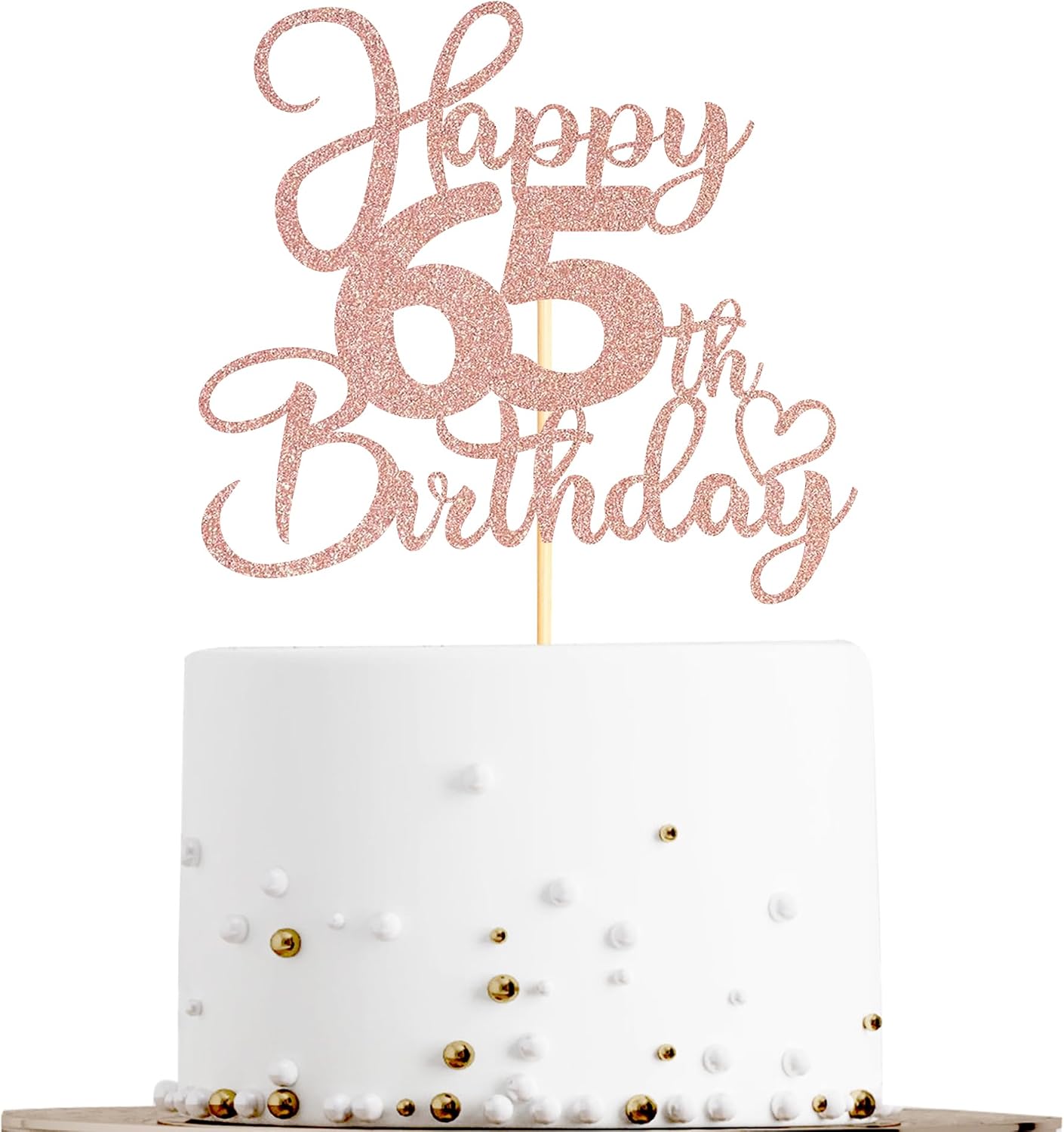Sotpot 1 Pack 65th Birthday Cake Topper Double-sided Rose Gold Glitter Cake Pick Cake Decoration for Happy 65th Birthday Anniversary Party Decorations