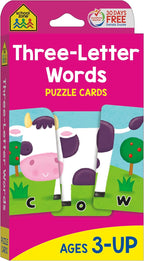 School Zone Three-Letter Words Puzzle Cards: 56 Flash Cards, Toddler, Preschool, Kindergarten, Letter Recognition, Spell Words, Spelling, Word-Picture Recognition, Ages 3+, Packaging May Vary