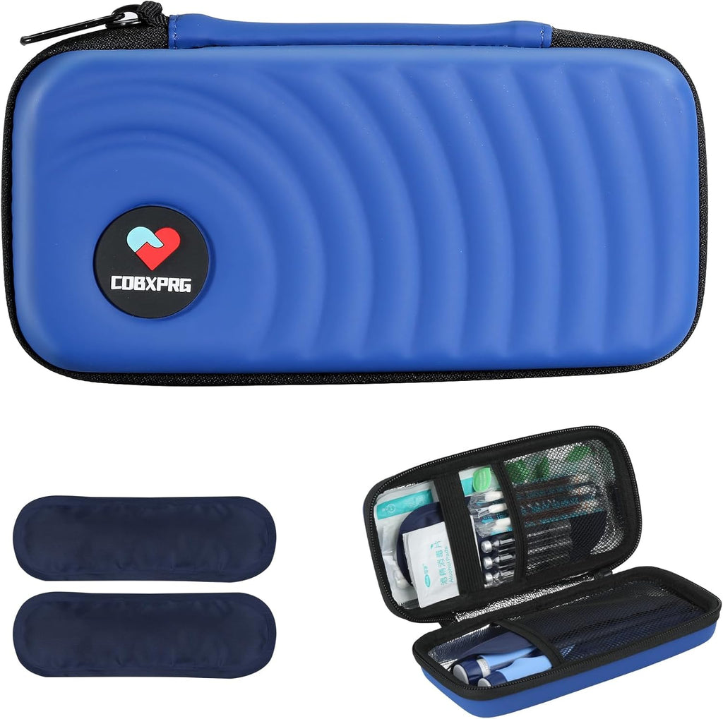 CDBXPRG Insulin Cooler Travel Case,Diabetic Cold Pack Organizer Bag with 2 Reusable Ice Packs for Insulin Pen and Other Medication Diabetic Supplies Blue