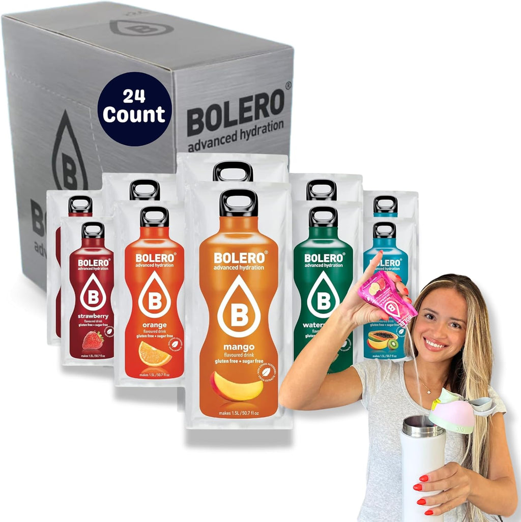 Bolero Sugar Free Drink Mix Variety Fruit Flavors | Powdered Flavored Water Packets | 24 Large Sachet On The Go