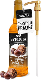 Syruvia Coffee Syrup, Chestnut Praline Flavored Syrup for Drinks, Lattes, and Desserts – 25.4 fl oz, With Pump