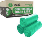 Reli. Compostable 33 Gallon Trash Bags | 40 Count | ASTM D6400 | Green | Eco-Friendly | For Compost