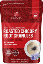 Herbaila Chicory Root Roasted Granules, 1 Pound, Chicory Coffee (Inulin, Prebiotic Dietary Fiber) Rich Flavor, Caffeine Free, Natural Tea and Coffee Substitute, Keto, Kosher