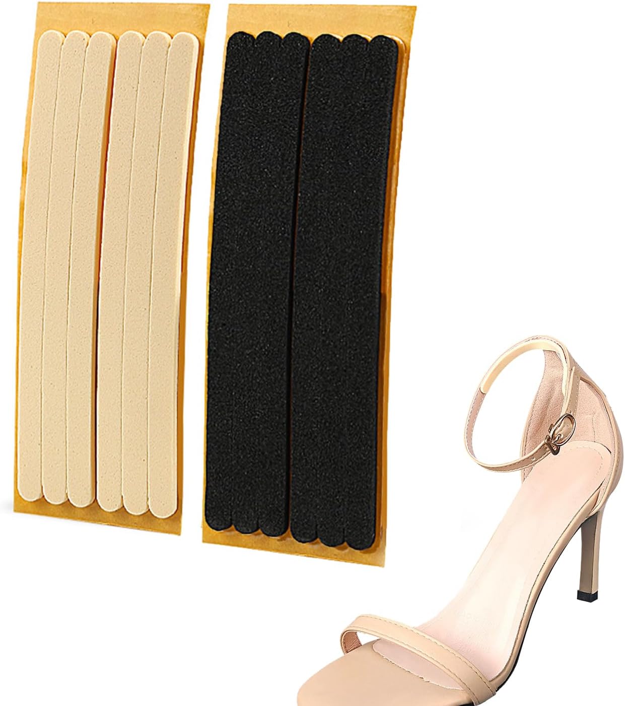12Pcs Black Beige Foam Heel Strap Cushion Insert Self-Adhesive Shoe Back Strips Liners Grips Pads Tapes Stickers for Loose Shoes Sandals High Heels