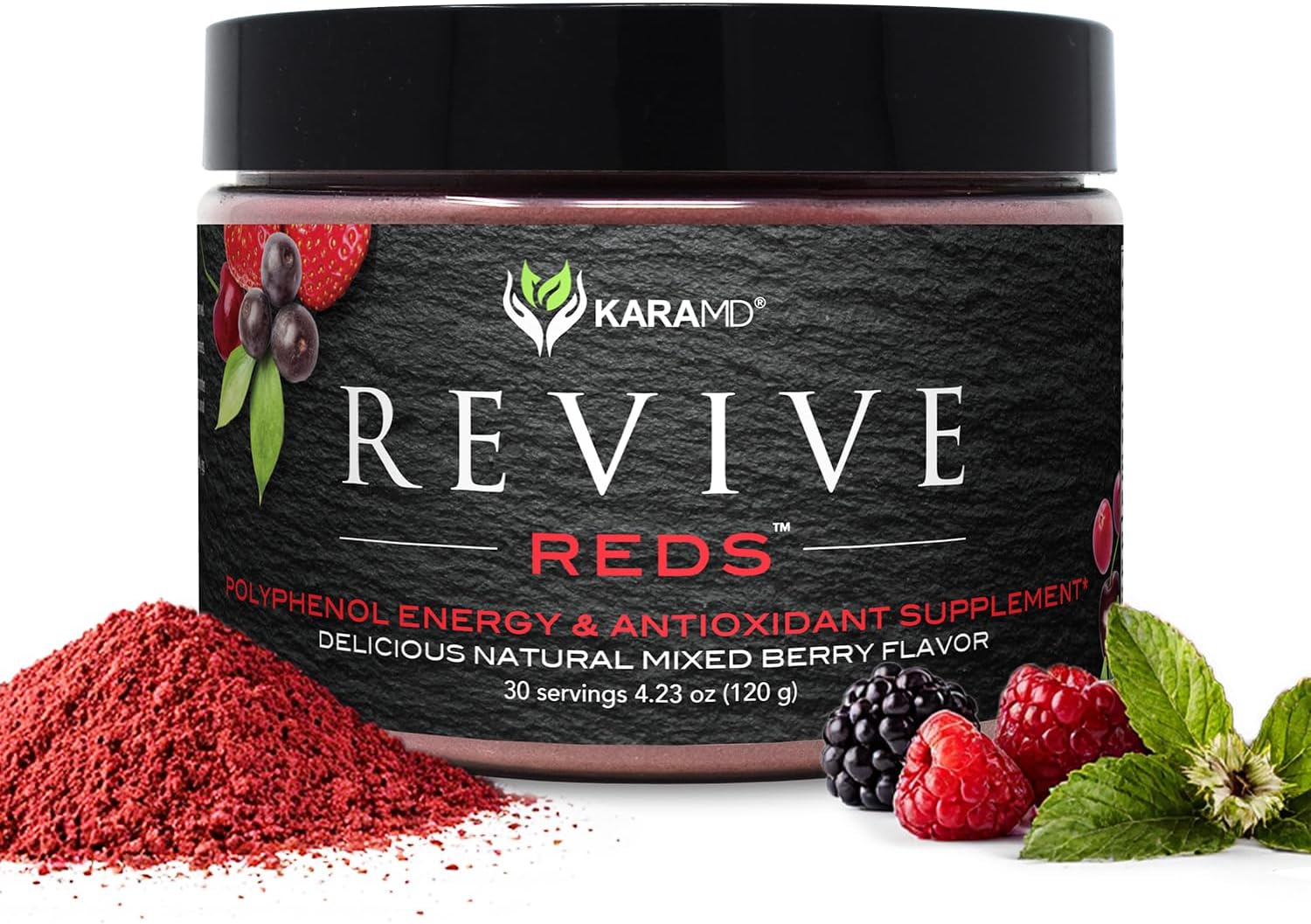 KaraMD Revive Reds | Delicious Energy Boosting Concentrated Polyphenol Blend | Vegan Friendly, Gluten Free & Non-GMO Superfood Powder | Antioxidant Powder Containing Shilajit & Enzymes (30 Servings)