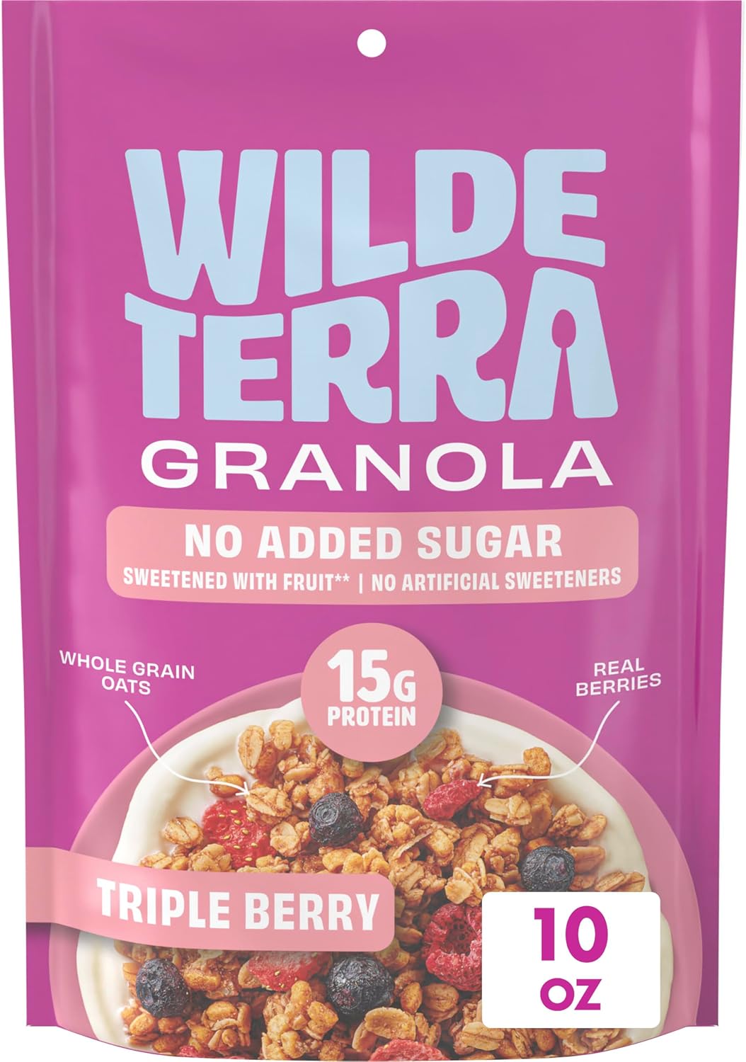 Wilde Terra Triple Berry Granola, 15g Protein, No Added Sugar, Good Source of Fiber, 10 oz