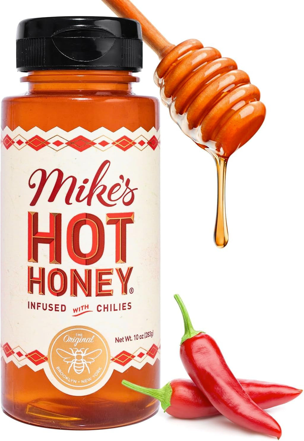 Mike's Hot Honey, America's #1 Brand of Hot Honey, Spicy Honey Infused with Chili Peppers, Certified Kosher, Gluten-Free, Paleo-Friendly, Sweet Heat, Perfect for Hot Sauce Lovers (10oz Bottle, 1 Pack)