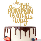 A Little Pumpkin is on His Way Cake Topper, Oh Baby, for Baby Shower Cake Decor, Gender Reveal Party Decorations Gold Glitter